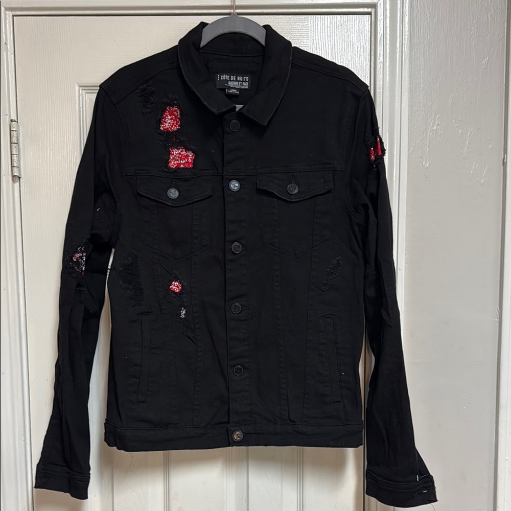 Cote DE Nuits Black Distressed Denim Jacket